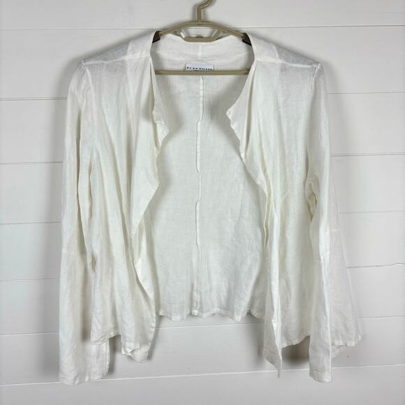 bryn Walker White Linen open jacket Flare Bell Sleeve minimalist coastal - Picture 1 of 8